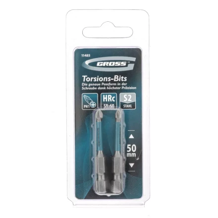 Набор бит торсионных PH1x50 мм для ударных шуруповертов 2 шт. Gross 11485 купить в Нягани