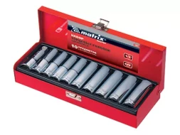 Набор торцевых головок, квадрат 1/2", головки 10 - 22 мм, удлиненные, 10 предм  MATRIX MASTER 13581