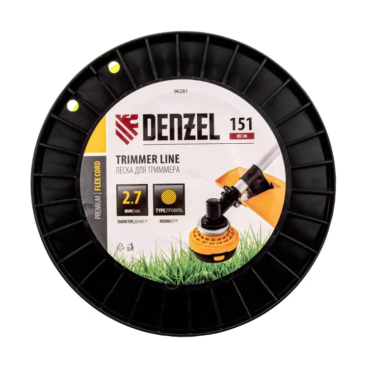 Леска для триммера круглая, 2,7мм х 151м, на DIN катушке FLEX CORD,  Denzel 96281 купить в Нягани