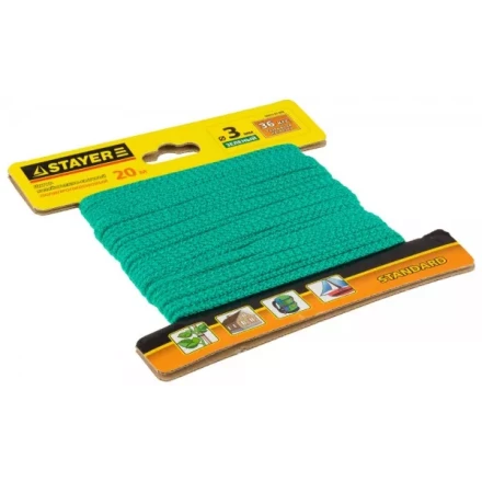 Шнур STAYER &quot;STANDARD&quot; хозяйственно-бытовой, полипропиленовый, вязанный, без сердечника, зеленый, d 3, 20м 50422-03-020 купить в Нягани