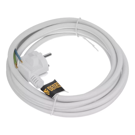 Шнур сетевой Denzel Energy Series, ПВС, 3 м, 3 x 1,5 мм, с неразборной вилкой, белый, 3 м, 37674 купить в Нягани