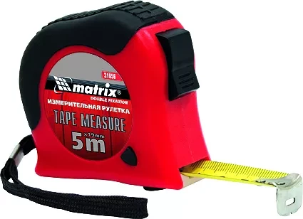 Рулетка Double  fixation 10 м х 25 мм обрезиненный  корпус двойная плавная фиксация  MATRIX 31061 купить в Нягани