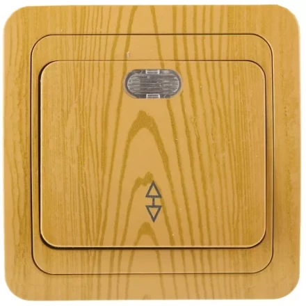 Выключатель СВЕТОЗАР &quot;ГАММА&quot; проходной, с подсветкой, одноклавишный, цвет ольха, 10A/~250B SV-54138-A купить в Нягани