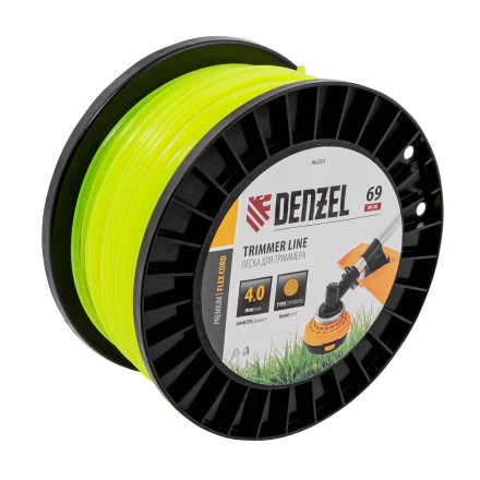 Леска для триммера круглая, 4,0мм х 69м, на DIN катушке FLEX CORD,  Denzel 96283 купить в Нягани