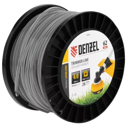 Леска для триммера двухкомпонентная квадрат, 4,0мм х 62м, на DIN катушке EXTRA CORD// Denzel 96821 купить в Нягани