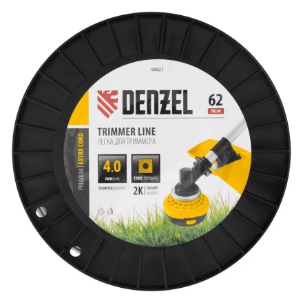 Леска для триммера двухкомпонентная квадрат, 4,0мм х 62м, на DIN катушке EXTRA CORD// Denzel 96821 купить в Нягани