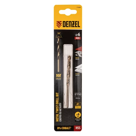 Сверло по металлу Denzel, 6 мм, HSS Co-8%, 71444 купить в Нягани