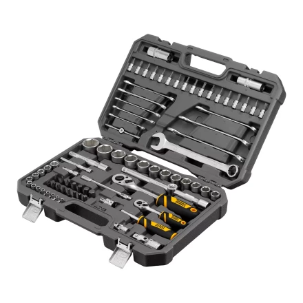 Набор инструментов Denzel, 1/2&quot;, 1/4&quot;, CrV, S2, пластиковый кейс, 82 предмета 15809 купить в Нягани