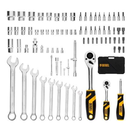 Набор инструментов Denzel, 1/2&quot;, 1/4&quot;, CrV, S2, пластиковый кейс, 82 предмета 15809 купить в Нягани