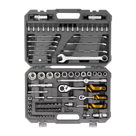 Набор инструментов Denzel, 1/2&quot;, 1/4&quot;, CrV, S2, пластиковый кейс, 82 предмета 15809 купить в Нягани