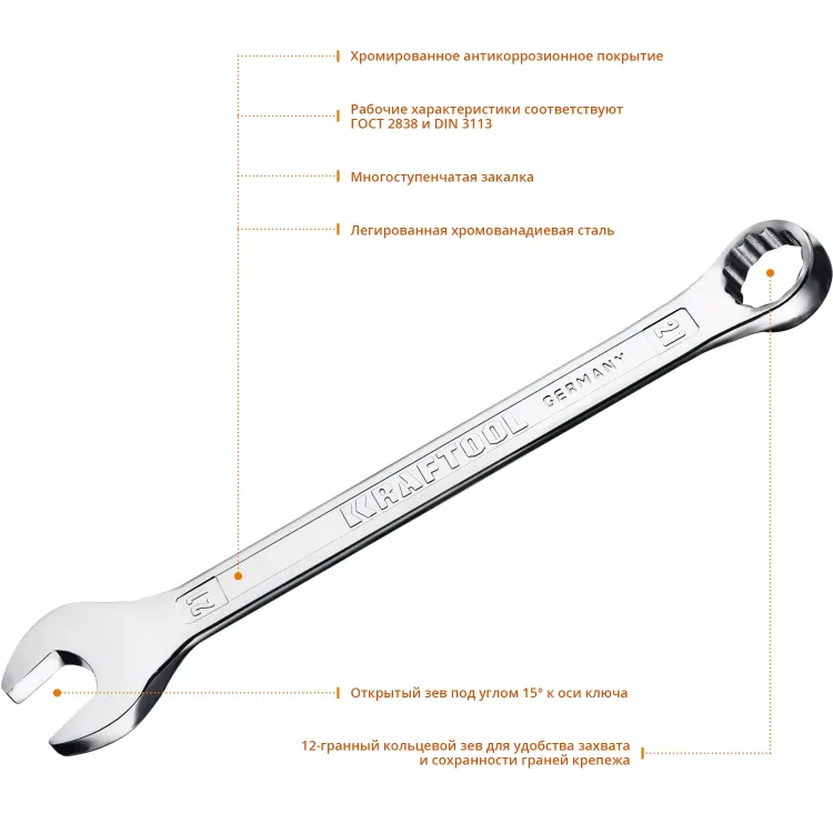 Ключи комбинированные KRAFTOOL, Cr-V, DIN 3113 27079-21 купить в Нягани