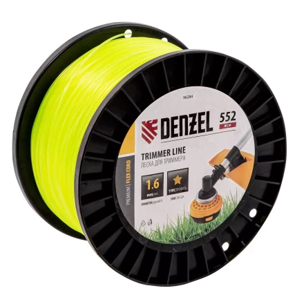 Леска для триммера звезда, 1,6мм х 552м, на DIN катушке FLEX CORD,  Denzel 96284 купить в Нягани