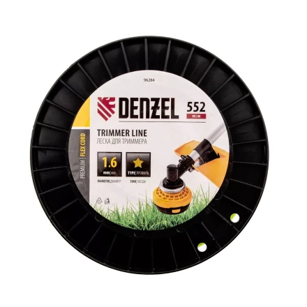 Леска для триммера звезда, 1,6мм х 552м, на DIN катушке FLEX CORD,  Denzel 96284 купить в Нягани