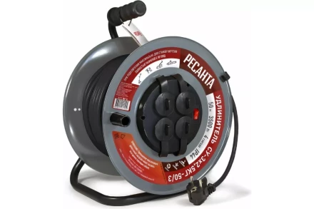 Удлинитель силовой на металлической катушке Ресанта СУ-3х2,5КГ-50/3 (с выкл., 4 розетки, IP44) 61/118/10 купить в Нягани