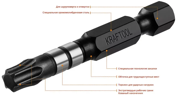 Биты для ударных шуруповертов KRAFTOOL Impact Pro TX 26195-30-50-S10 купить в Нягани