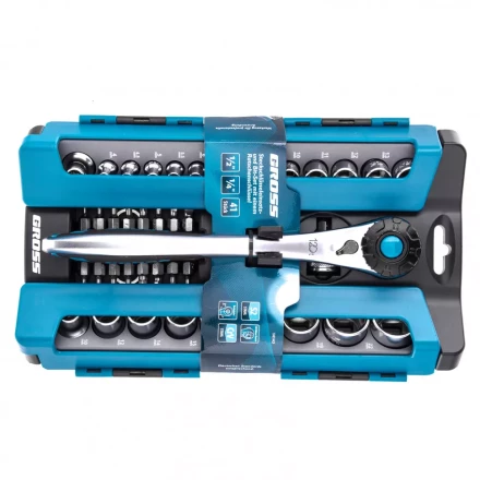 Набор торцевых головок трещотка 120 зубьев 41 предмет 1/2&quot; 1/4&quot; CrV Gross 14143 купить в Нягани