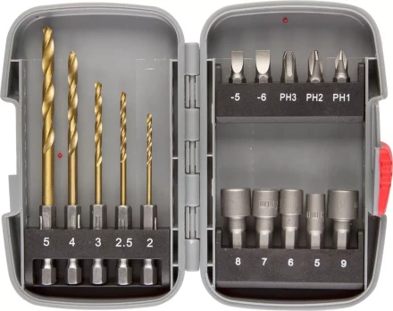 Набор ЗУБР &quot;МАСТЕР&quot;: Насадки для шуруповерта и дрели, биты, торцовые головки, биты-сверла, 15 предметов 26055-H15 купить в Нягани