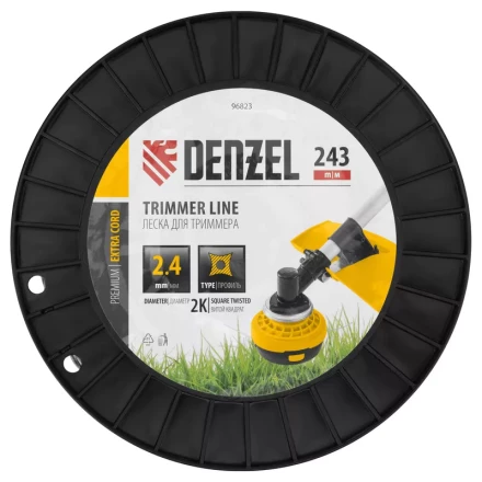 Леска для триммера двухкомпонентная витой квадрат, 2,4мм х 243м, на DIN катушке EXTRA CORD// Denzel 96823 купить в Нягани