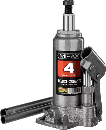 Домкрат гидравлический бутылочный, 4т, 180-355 мм, MIRAX 43260-4 43260-4 купить в Нягани
