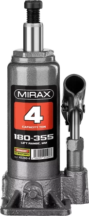 Домкрат гидравлический бутылочный, 4т, 180-355 мм, MIRAX 43260-4 43260-4 купить в Нягани
