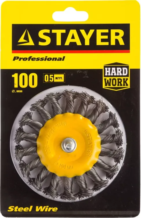 STAYER "PROFESSIONAL". Щетка дисковая для дрели, жгутированная стальная проволока 0,5мм, 100мм 35115-100 купить в Нягани