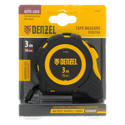 Рулетка Denzel 3м х 16мм, обрезиненный корпус, автоматическая фиксация, 31550 купить в Нягани