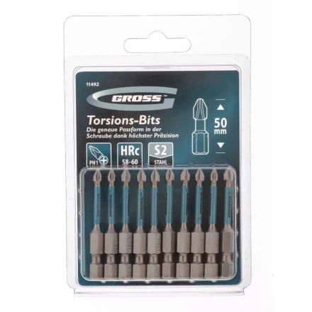 Набор бит торсионных PH1x50 мм для ударных шуруповертов 10 шт. Gross 11492 купить в Нягани