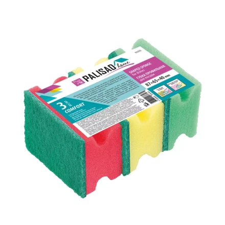 Губки для посуды профильные Comfort, 87 x 65 x 40 мм, 3 шт., Home Palisad 923555 купить в Нягани