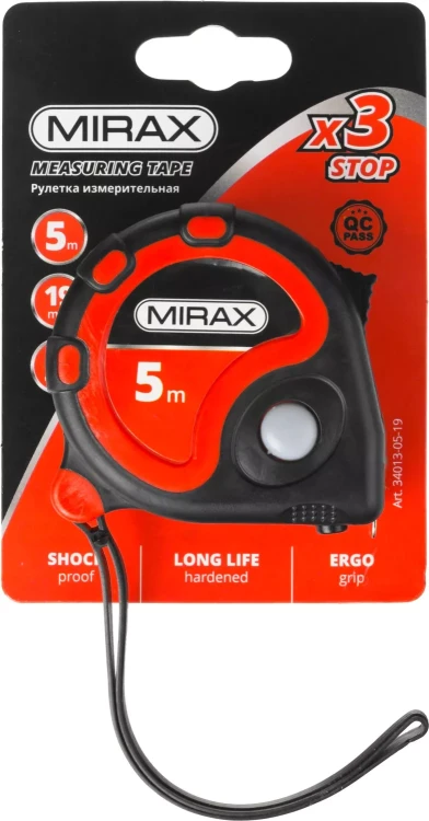 Рулетка MIRAX, 3 стопора, двухкомпонентный пластиковый корпус, 5мх19мм 34013-05-19 купить в Нягани