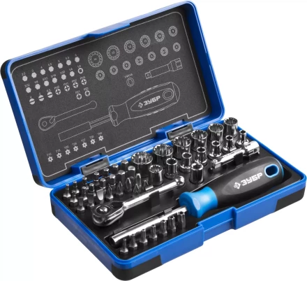 Набор ЗУБР &quot;ПРОФИ&quot;: Отвертка с двухкомп рукояткой, насадки и мини трещетка, 47 предм, пластиковый бокс 25283-H47 купить в Нягани