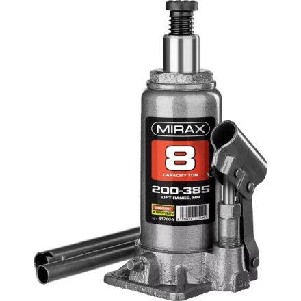Домкрат гидравлический бутылочный, 8т, 200-385 мм, MIRAX 43260-8 43260-8 купить в Нягани