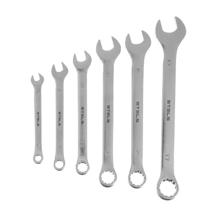 Набор ключей комбинированных Stels 6-17 мм, 6 шт., CrV, матовый хром, 15442 купить в Нягани