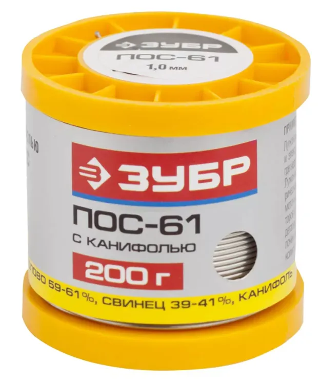Припой ЗУБР, ПОС 61, трубка с канифолью, 200г, 1мм 55450-200-10C купить в Нягани