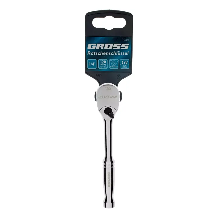 Ключ-трещотка 1/4" Gross 14050, CrV, 120 зубьев, цельнометаллический, хром купить в Нягани