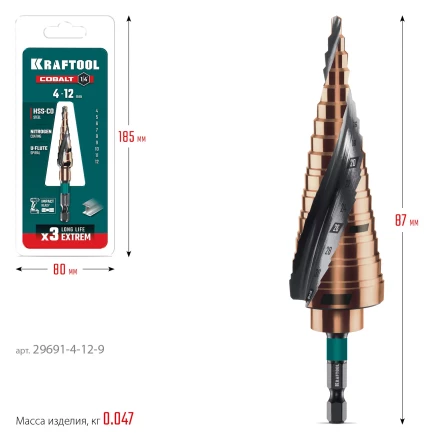 Ступенчатое сверло, сталь c кобальтом, спиральная проточка, НЕХ хвостовик 29691-4-12-9 купить в Нягани