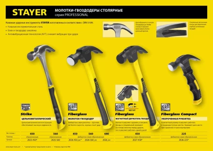 Молоток-гвоздодер &quot;Fiberglass&quot;, 680г, STAYER Professional 2026_z01 купить в Нягани