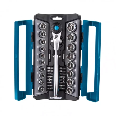 Набор торцевых головок трещотка 120 зубьев 36 предметов 1/2&quot; 3/8” CrV Gross 14145 купить в Нягани