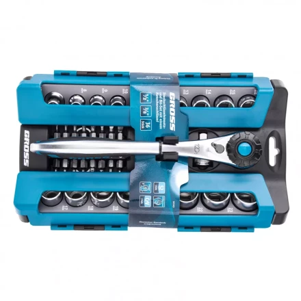 Набор торцевых головок трещотка 120 зубьев 36 предметов 1/2&quot; 3/8” CrV Gross 14145 купить в Нягани