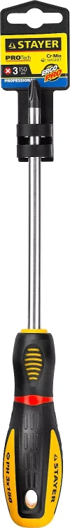 Отвертка STAYER "PROFI" "PROTech", двухкомп рукоятка, намагниченная, Cr-Mo, PH3x150мм 25132-3-15_z02 купить в Нягани