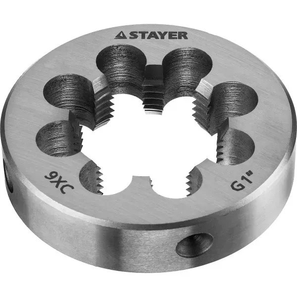 Плашка круглая ручная STAYER "MASTER", сталь 9ХС, для трубной резьбы G 1`` 28029-1 купить в Нягани