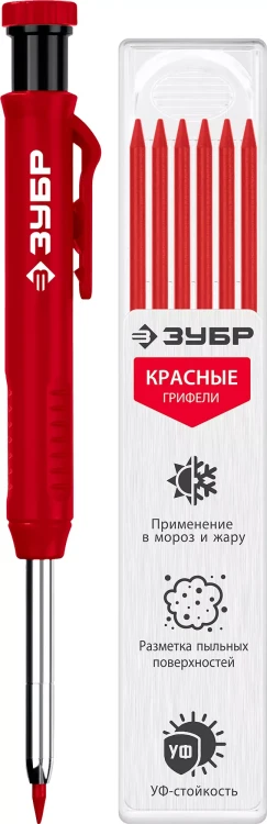 ЗУБР АСК красный, d 2,8 мм, HB, 6 сменных грифелей, автоматический карандаш (06311-3) купить в Нягани
