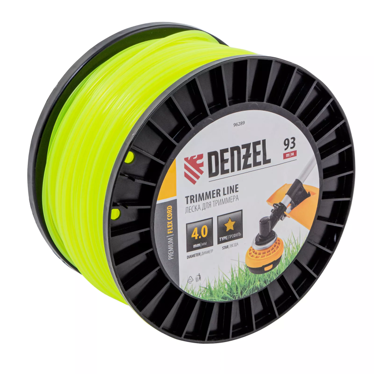 Леска для триммера звезда, 4,0мм х 93м, на DIN катушке FLEX CORD// Denzel 96289 купить в Нягани