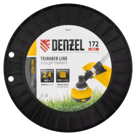 Леска для триммера двухкомпонентная зубчатый квадрат, 2,4мм х 172м, на DIN кат. EXTRA CORD// Denzel 96827 купить в Нягани