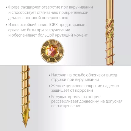 ЗУБР КС-П, 50 х 4.5 мм, TX25, потайная головка, желтый цинк, 200 шт, конструкционный саморез, Профессионал (30041-45-050) купить в Нягани