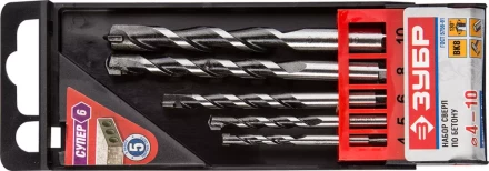 Набор ЗУБР Свёрла &quot;СУПЕР-6&quot; по бетону, ударные, с шестигранным хвостовиком, 4; 5; 6; 8; 10мм, 5шт 2916-H5 купить в Нягани