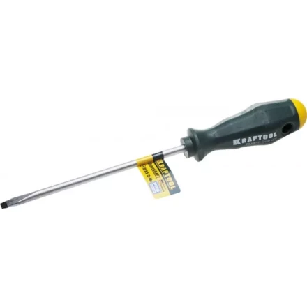 Отвертка KRAFTOOL, Cr-Mo-V закалённый стержень, двухкомпонентная противоскользящ рукоятка, SL 6,5x1,2x150мм 25007-6.5-150 купить в Нягани
