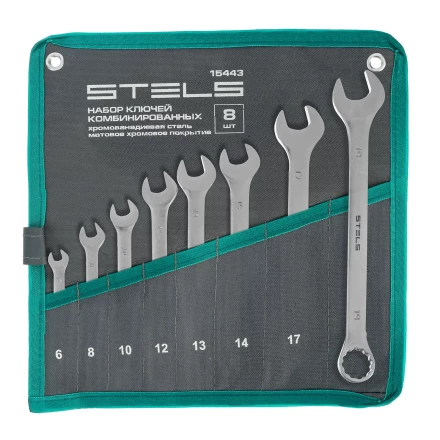 Набор ключей комбинированных Stels 6-19 мм, 8 шт., CrV, матовый хром 15443 купить в Нягани