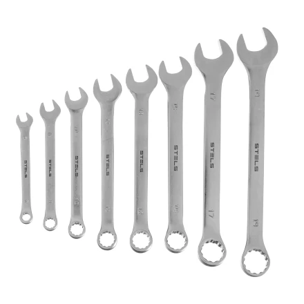 Набор ключей комбинированных Stels 6-19 мм, 8 шт., CrV, матовый хром 15443 купить в Нягани