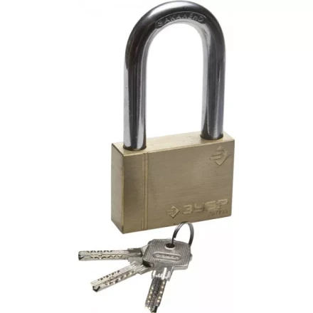 Замок ЗУБР &quot;ЭКСПЕРТ&quot; навесной, латунный корпус, классическая форма, удлиненная закаленная дужка, 70мм 37299-70-1 купить в Нягани