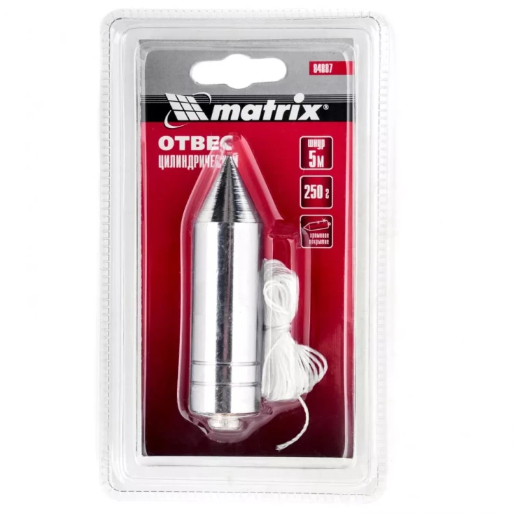 Отвес цилиндрический 250 г шнур 5 м Matrix 84887 купить в Нягани
